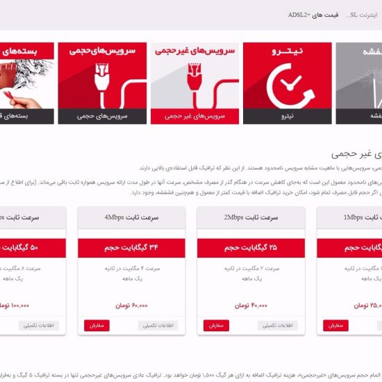 تعرفه سرویس ها